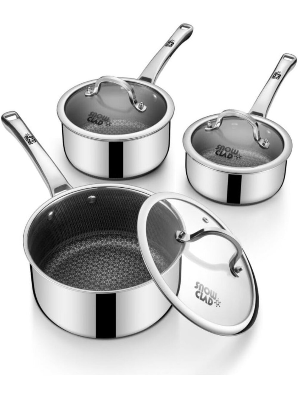 Nonstick Saucepan Set - 1.5QT, 2.5QT, 3.5QT, Stainless Steel, PFOA Free